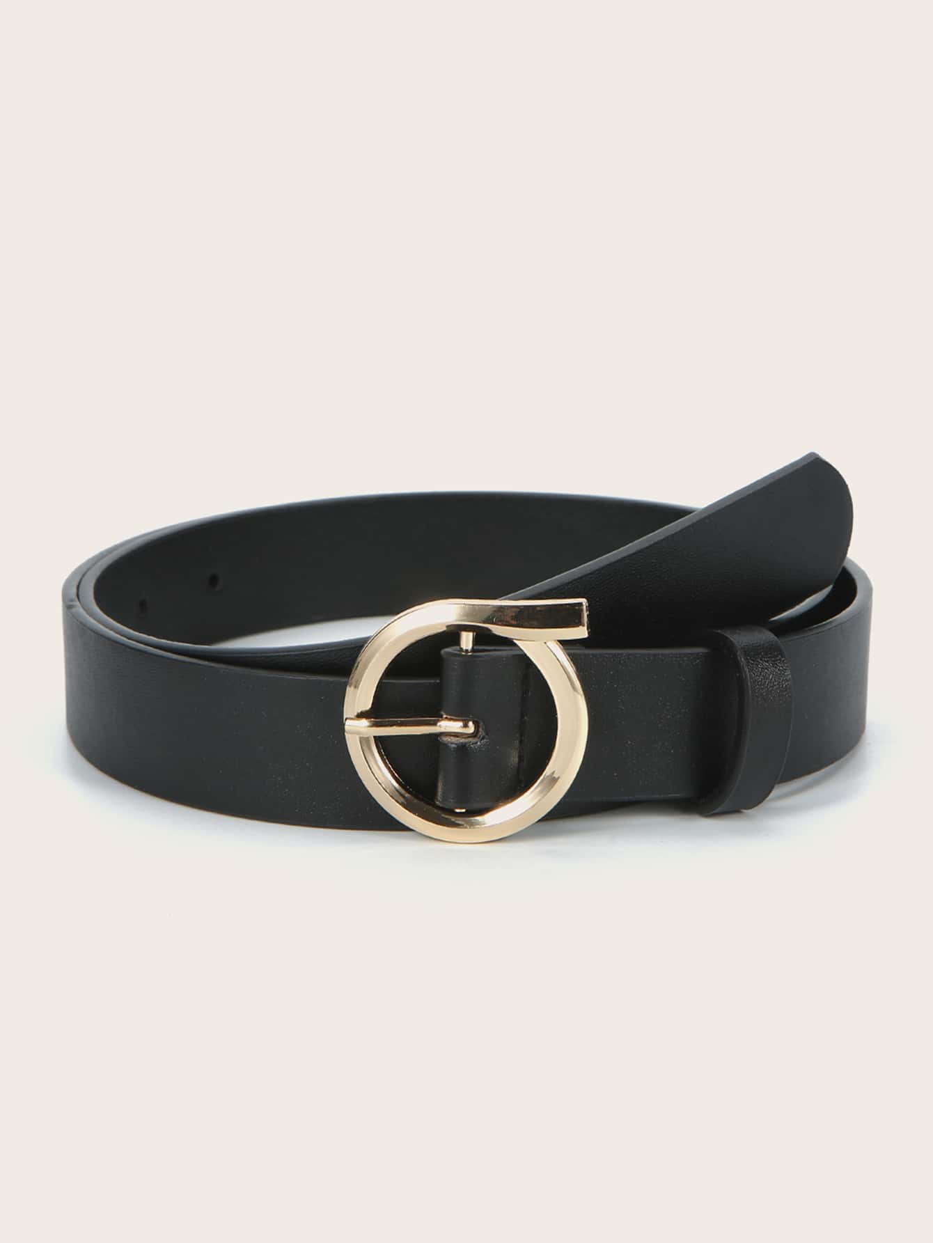 Faux Leather O-Ring Buckle Belt - Black - View 1
