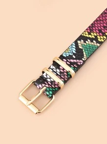 Metal Buckle Snakeskin Print Belt - Multicolor - View 3