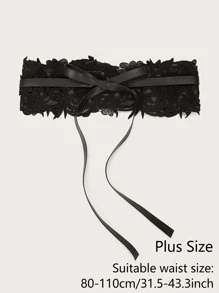 Lace Up Plus Size Corset Lace Belt - Black - View 3