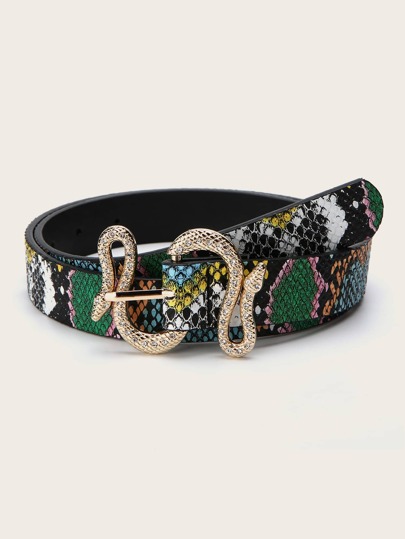 Cinturón con hebilla de patrón de piel de serpiente, estilo serpentino para fiestas, otoño, Halloween