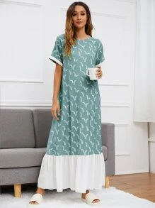 Mulvari Váy Ả Rập Viên lá sen Khối Màu Thực vật Giải trí - Màu xanh Cadet - Xem 3
