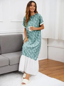 Mulvari Váy Ả Rập Viên lá sen Khối Màu Thực vật Giải trí - Màu xanh Cadet - Xem 4