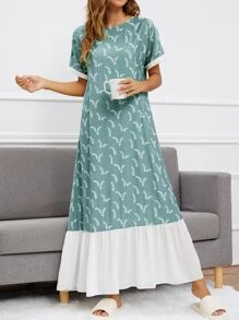 Mulvari Váy Ả Rập Viên lá sen Khối Màu Thực vật Giải trí - Màu xanh Cadet - Xem 5