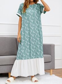 Mulvari Váy Ả Rập Viên lá sen Khối Màu Thực vật Giải trí - Màu xanh Cadet - Xem 6