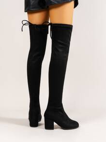 秋冬装搭配黑色连衣裙，棕色纯色褶皱绒面革一脚蹬细高跟休闲靴，完美搭配开衫/毛衣，性感，女靴 - 黑色 - 查看 2