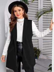SHEIN Clasi Plus Solid Single Button Shawl Collar Blazer Vest Without Tee Graduation,Back To School,Teacher Outfits For Women In Fall/Winter - Black - View 1