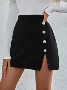 SHEIN Clasi High Waist Button Detail Slit Skirt