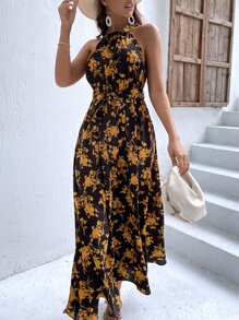 Breezaya Allover Floral Print Belted A-line Dress - Multicolor - View 3