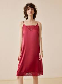 LUVLETTE Satin Nightgown - Burgundy - View 1