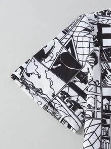 SHEIN EZwear 字母和人像圖案T恤 - 黑與白 - 查看 4