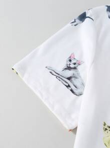 SHEIN Essnce Allover Cat Print Tee - White - View 4