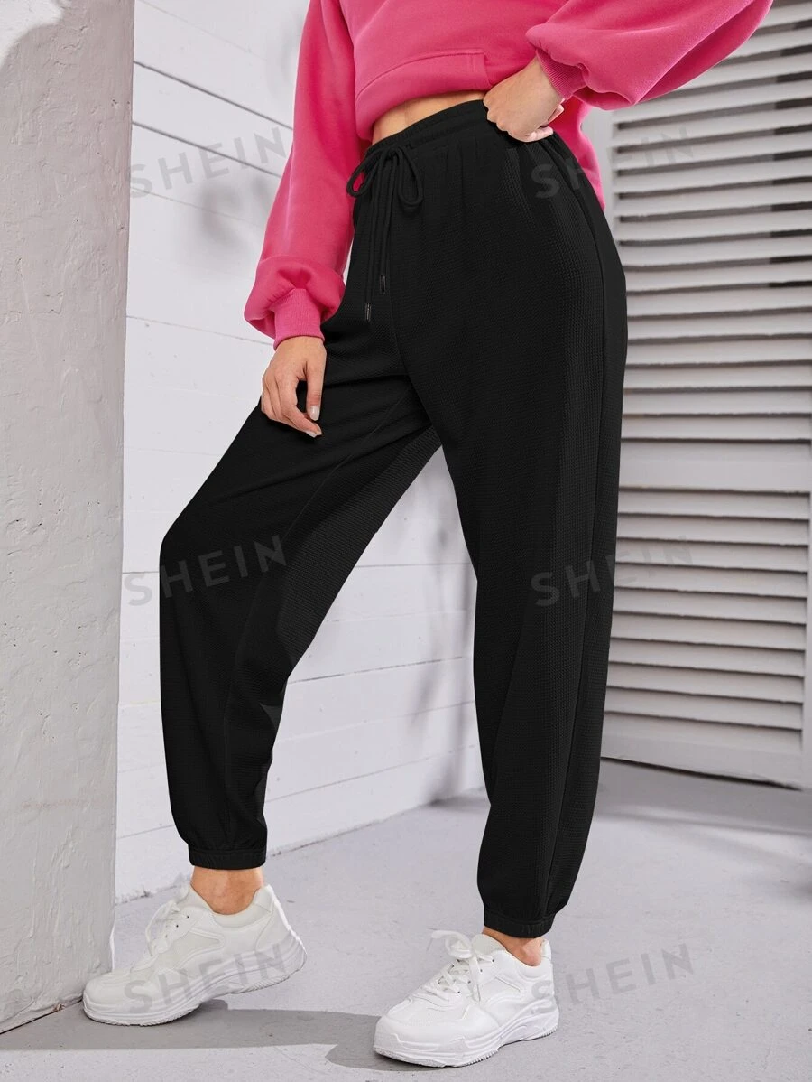 Mulvari Joggers unicolor de cintura con cordón - Negro - Ver 1