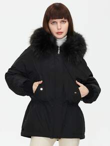 ZIAI Flap Pocket Hooded Parka Coat - Black - View 4