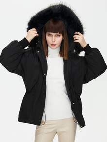 ZIAI Flap Pocket Hooded Parka Coat - Black - View 5