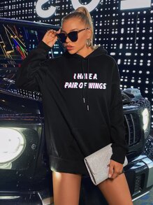 SHEIN Capucha con forro térmico con estampado de slogan y alas | Mode ...