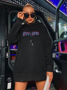 SHEIN Unity 中國龍和字母圖案加絨內裏連帽衫