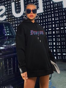 SHEIN Unity 中國龍和字母圖案加絨內裏連帽衫