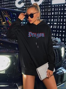 SHEIN Unity 中國龍和字母圖案加絨內裏連帽衫