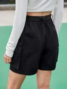 Buckle Belt Cargo Shorts - Black - View 2