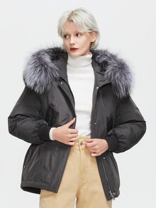 翻蓋口袋連帽派克大衣 - 深灰色 - 查看 5