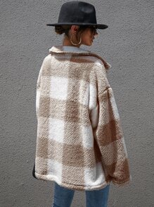 SHEIN LUNE Abrigo teddy de guingán con botón delantero - Multicolor - Ver 2