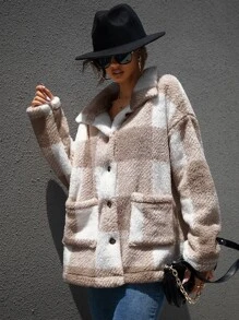 SHEIN LUNE Abrigo teddy de guingán con botón delantero - Multicolor - Ver 6