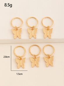 6 Piezas Brazalete Para El Cabello Con De Mariposa - Dorado - Ver 3