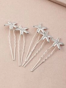 5入組海星設計髮夾 - 銀色 - 查看 5