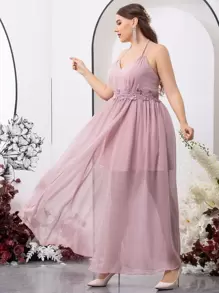 SHEIN Belle Vestido de dama de honor con lentejuelas con bordado aplique con tira cruzada de cuello halter de gasa