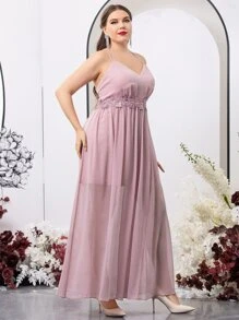 SHEIN Belle Vestido de dama de honor con lentejuelas con bordado aplique con tira cruzada de cuello halter de gasa
