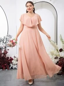 SHEIN Belle Vestido de dama de honor ribete con fruncido de gasa - Rosa - Ver 1
