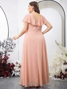 SHEIN Belle Vestido de dama de honor ribete con fruncido de gasa - Rosa - Ver 2