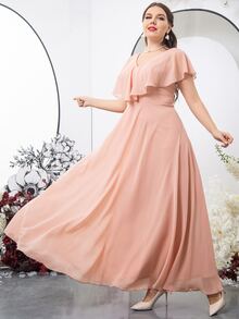 SHEIN Belle Vestido de dama de honor ribete con fruncido de gasa - Rosa - Ver 3