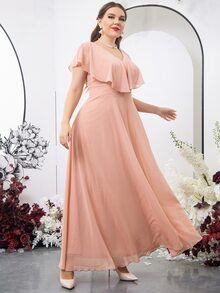 SHEIN Belle Vestido de dama de honor ribete con fruncido de gasa - Rosa - Ver 4