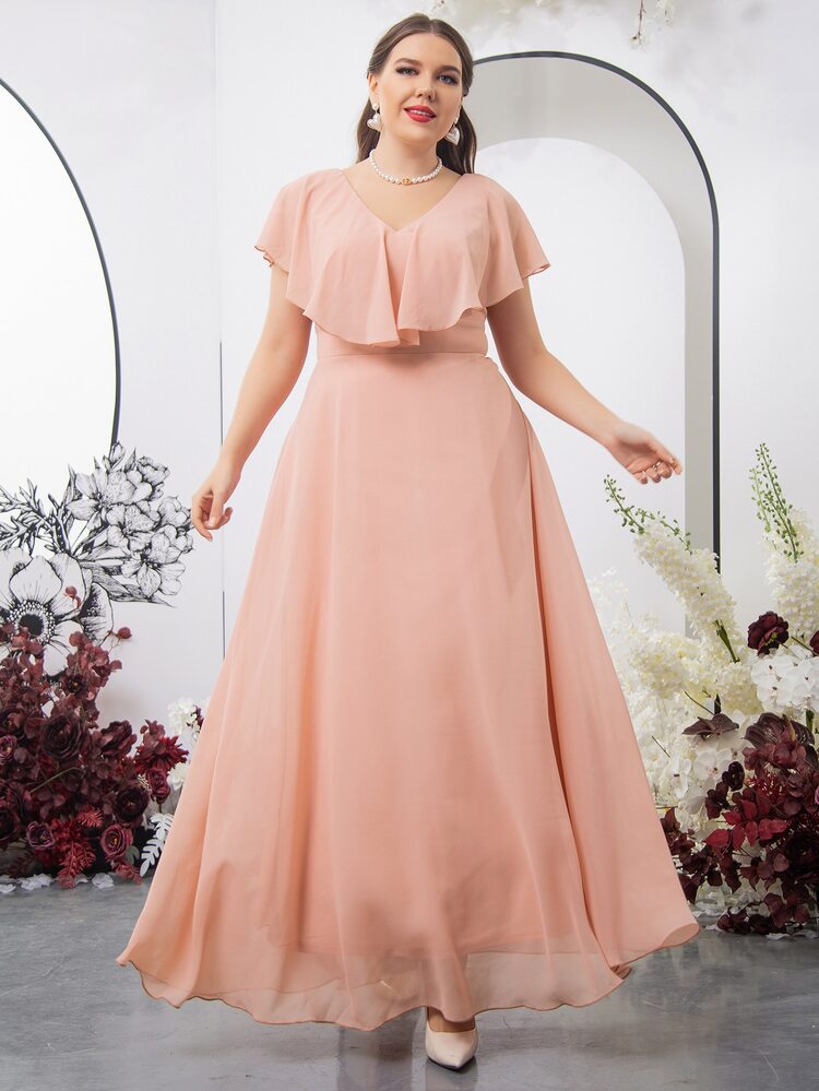 SHEIN Belle Plus Ruffle Trim Chiffon Bridesmaid Dress - Pink - View 5