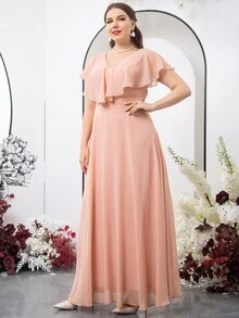 SHEIN Belle Vestido de dama de honor ribete con fruncido de gasa - Rosa - Ver 6