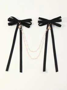 1个复古爱心蝴蝶结发夹，适合女性，可用于派对、聚会和外出，是情人节、情人节、发卡、发夹、爪夹、学生用品、优雅、学院风、蝴蝶结、可爱、头部配饰、发夹等场合的理想选择。 - 黑色 - 查看 2