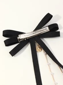 1个复古爱心蝴蝶结发夹，适合女性，可用于派对、聚会和外出，是情人节、情人节、发卡、发夹、爪夹、学生用品、优雅、学院风、蝴蝶结、可爱、头部配饰、发夹等场合的理想选择。 - 黑色 - 查看 4