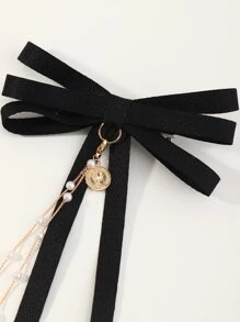 1个复古爱心蝴蝶结发夹，适合女性，可用于派对、聚会和外出，是情人节、情人节、发卡、发夹、爪夹、学生用品、优雅、学院风、蝴蝶结、可爱、头部配饰、发夹等场合的理想选择。 - 黑色 - 查看 5