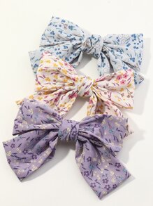 Cute 3pcs Floral Print Bow Knot Hair Clip - Multicolor - View 1