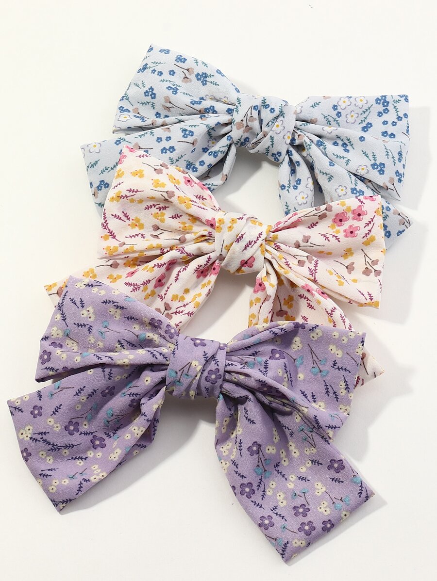 Cute 3pcs Floral Print Bow Knot Hair Clip - Multicolor - View 1
