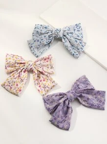 Cute 3pcs Floral Print Bow Knot Hair Clip - Multicolor - View 2