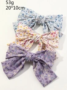 Cute 3pcs Floral Print Bow Knot Hair Clip - Multicolor - View 3