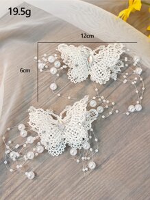2pcs Women's Elegant Butterfly Hair Clips, White 3D Butterfly & Pearl Mesh Hair Clips, Suitable For Daily, Festivals, Gatherings, Parties - White - View 6