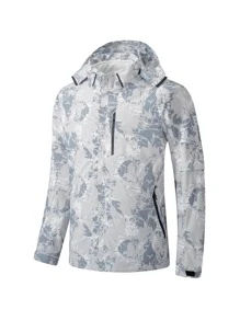 Chaqueta deportiva con capucha con cremallera y estampado gráfico aleatorio en estilo de novio para hombres - Multicolor - Ver 1