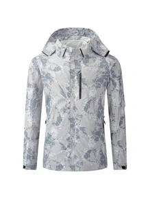 Chaqueta deportiva con capucha con cremallera y estampado gráfico aleatorio en estilo de novio para hombres - Multicolor - Ver 3