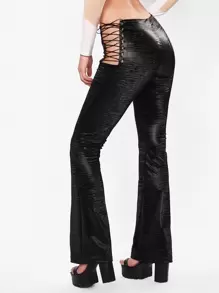 SHEIN ICON 90s Lace Up Side PU Leather Trousers - Black - View 2