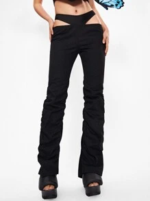 SHEIN Pantalones con abertura fruncido - Negro - Ver 3