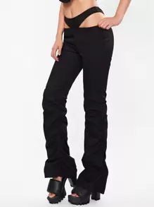 SHEIN Pantalones con abertura fruncido - Negro - Ver 1