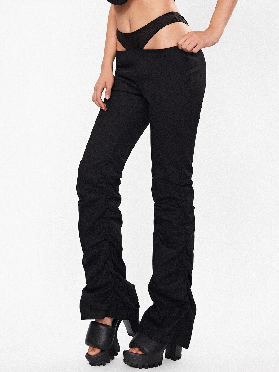 SHEIN Pantalones con abertura fruncido - Negro - Ver 1